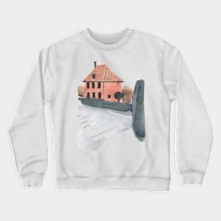 Brick house on a bright street. Watercolor Sketch. Crewneck Sweatshirt